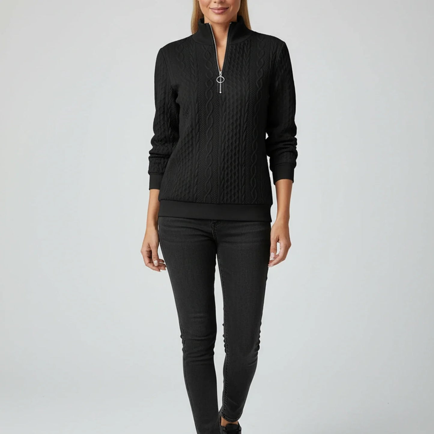 Cable Knit Quarter Zip Sweater