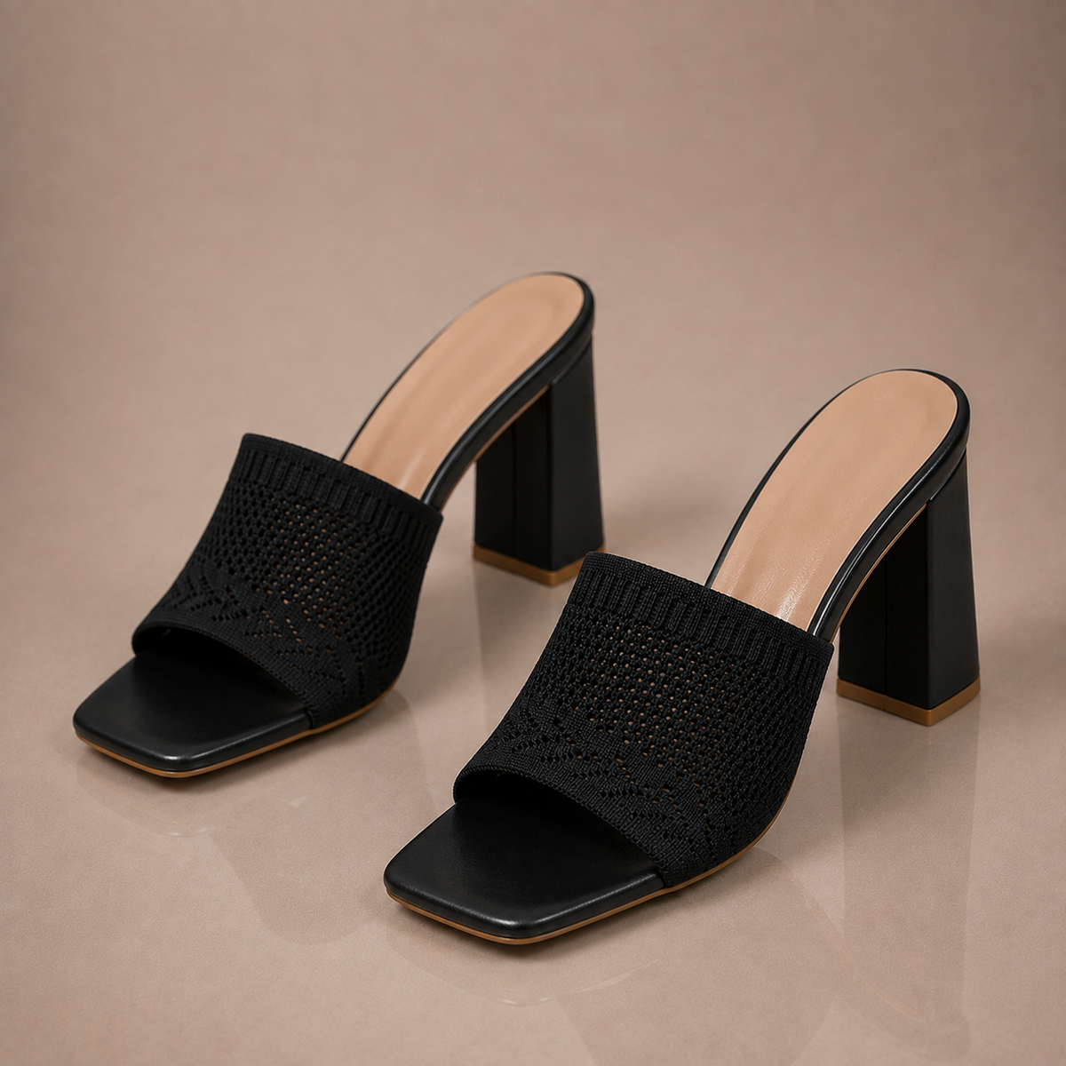 Felicity Knit Block Heel Mules