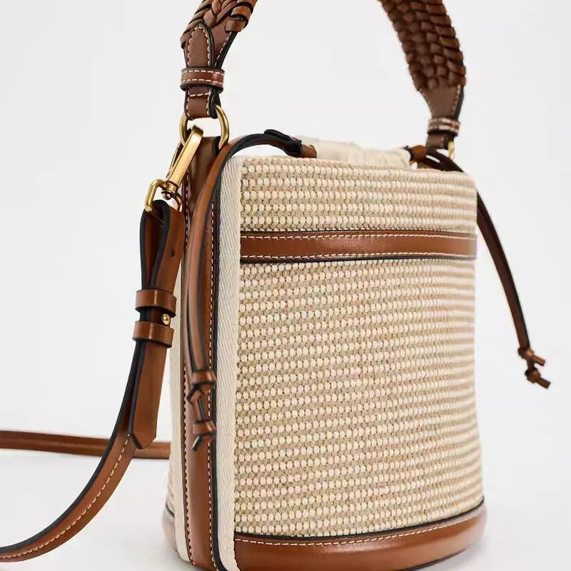 Woven Crossbody Bucket Bag