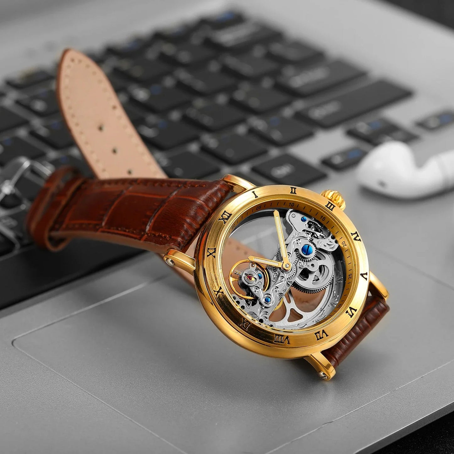 Leather Skeleton Watch