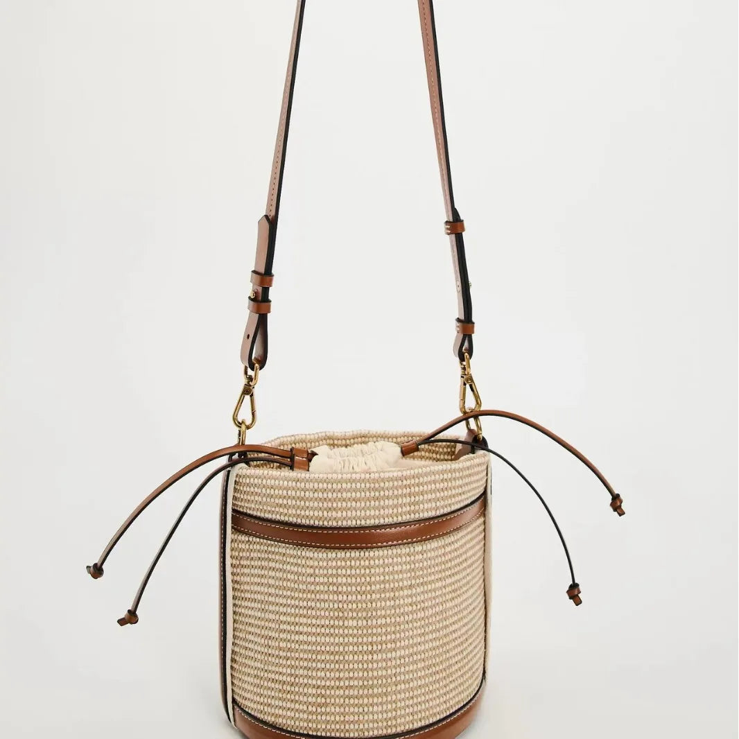 Woven Crossbody Bucket Bag