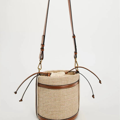 Woven Crossbody Bucket Bag
