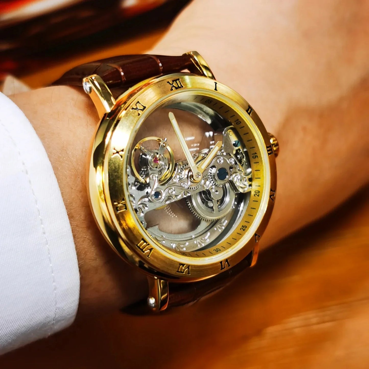 Leather Skeleton Watch