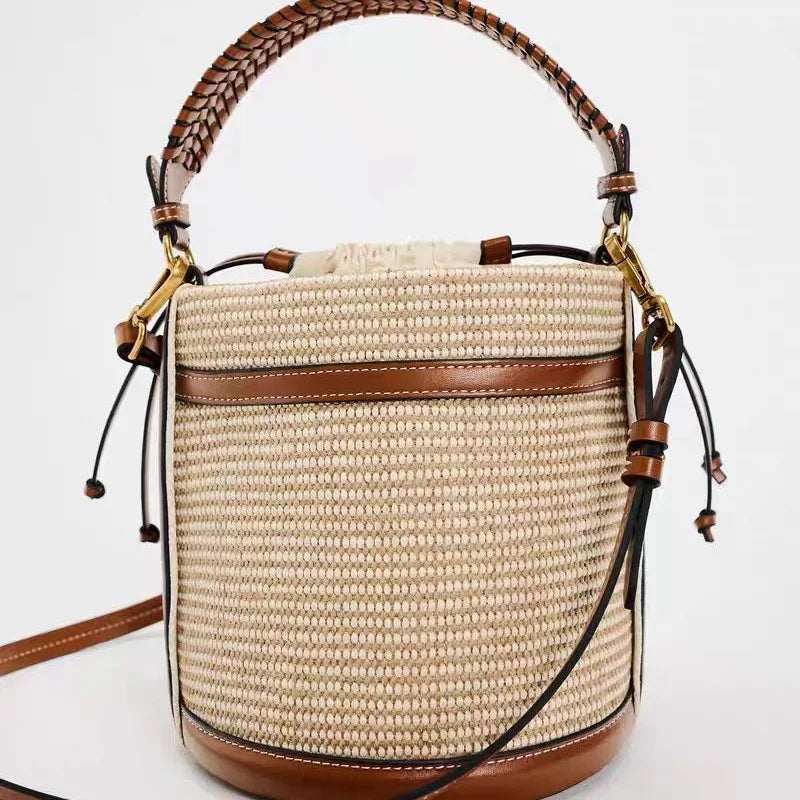 Woven Crossbody Bucket Bag